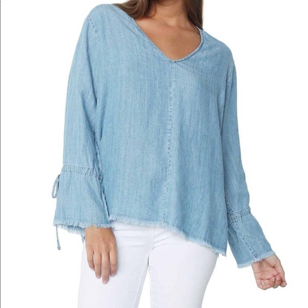 Rails Zimi Chambray Vintage Tie Sleeve Frayed Top!